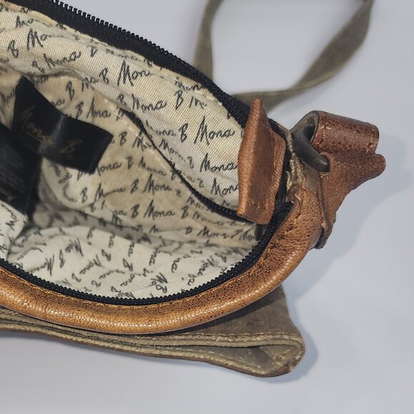 Mona B Unisex Crossbody Brown Canvas With Leather Accents - Picture 6 of 8